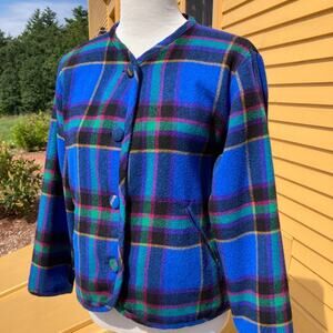 VTG Royal Blue Violet Fuchsia Plaid Blazer The Limited So Soft italy large